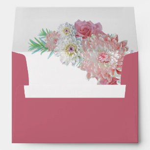 Pink with Dahlia Floral Lined Wedding Invitation Envelope