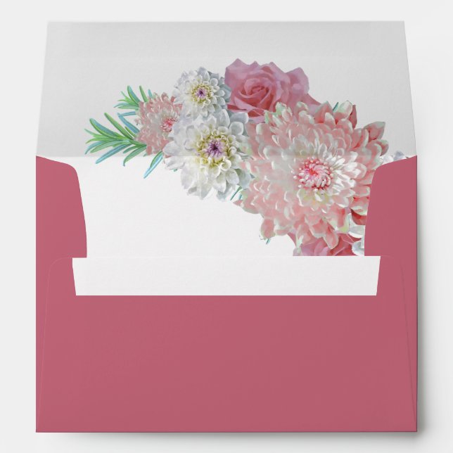 Pink with Dahlia Floral Lined Wedding Invitation Envelope (Back (Bottom))