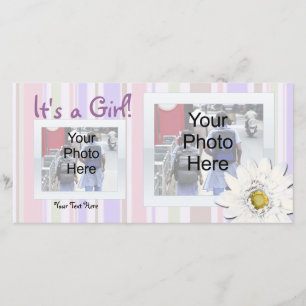 Pink with Daisy Custom Photo Birth Announcement