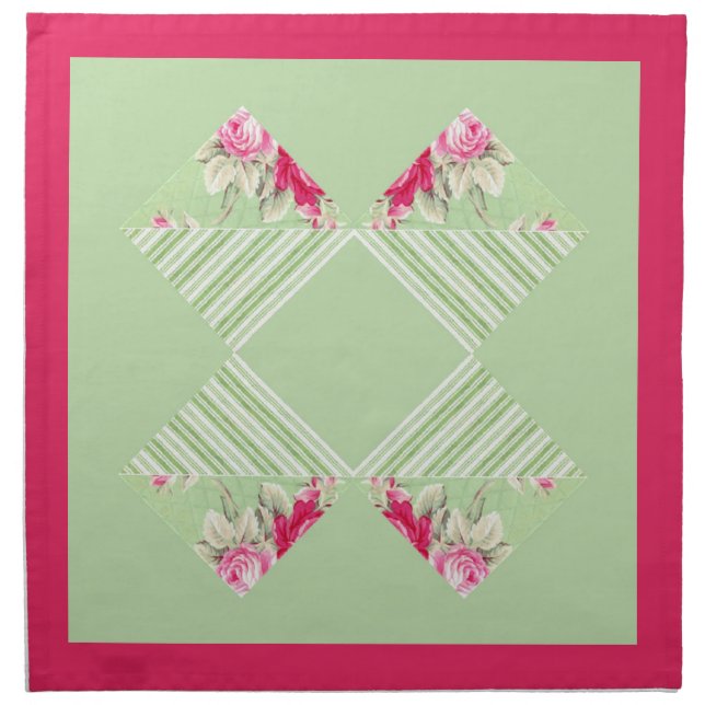 Pink With Faux Patchwork Cloth Napkin (Front)