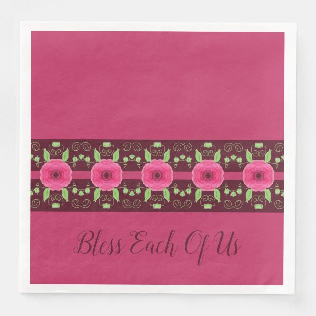 Pink With Floral Paper Dinner Napkins (Front)