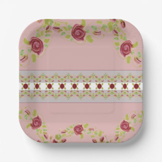 Pink With Floral Pattern Paper Plates