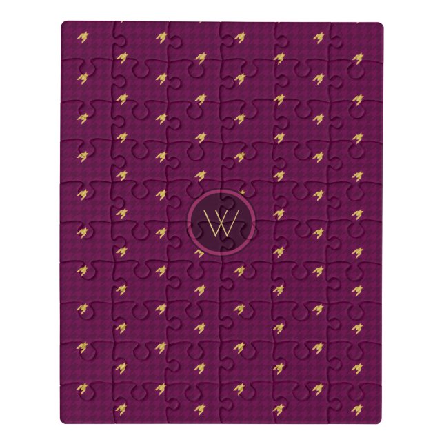 Pink with Gold Accent Houndstooth Acrylic Puzzle (Puzzle Vertical)