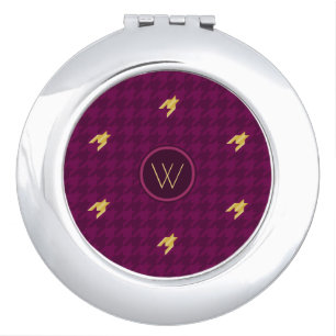 Pink with Gold Accent Houndstooth Compact Mirror