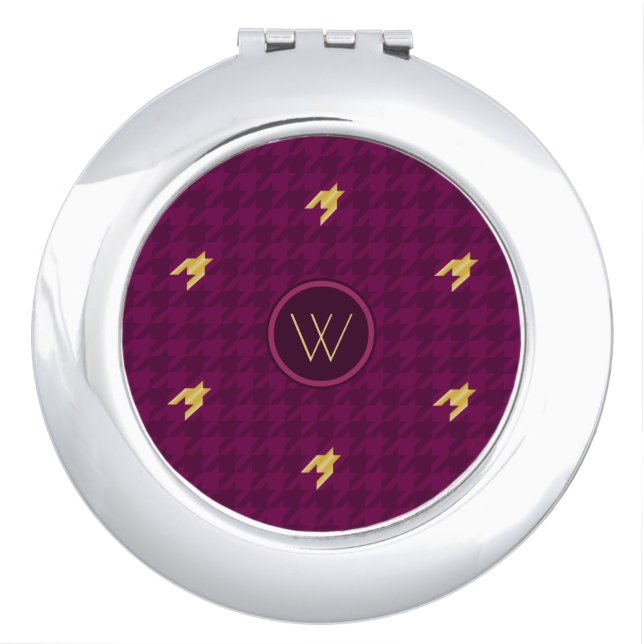 Pink with Gold Accent Houndstooth Compact Mirror (Front)