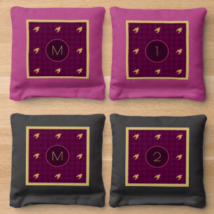 Pink with Gold Accent Houndstooth Cornhole Bags
