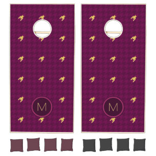 Pink with Gold Accent Houndstooth Cornhole Set
