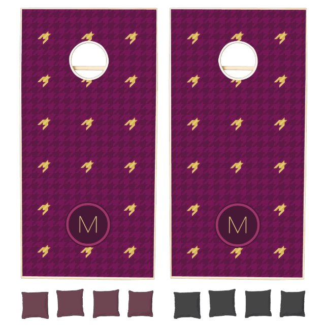 Pink with Gold Accent Houndstooth Cornhole Set (Set)