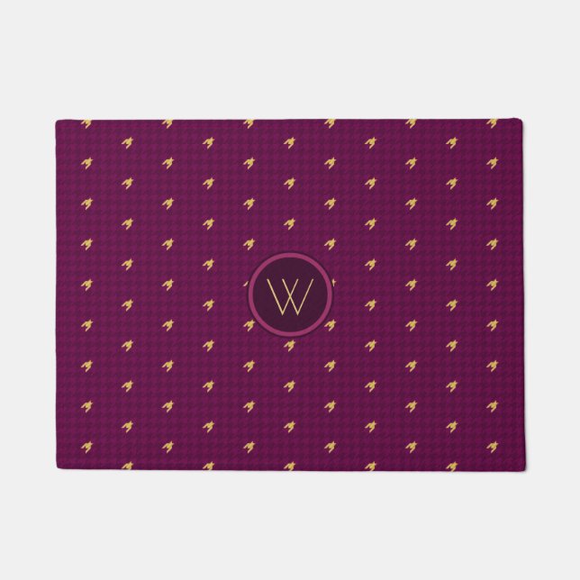 Pink with Gold Accent Houndstooth Doormat (Front)