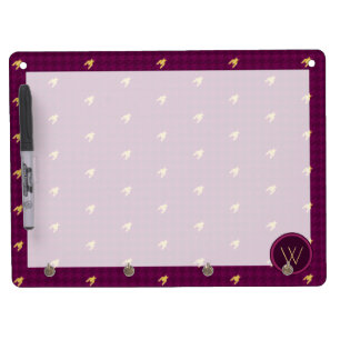 Pink with Gold Accent Houndstooth Dry Erase Board