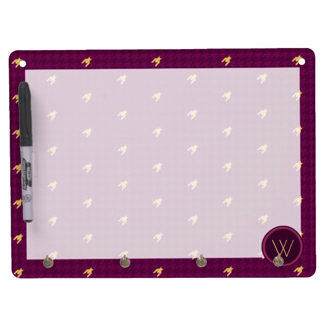 Pink with Gold Accent Houndstooth Dry Erase Board (Front)