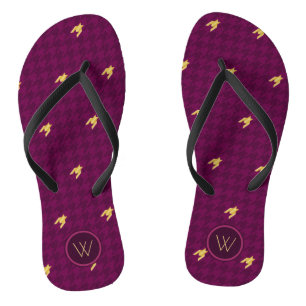 Pink with Gold Accent Houndstooth Flip Flops