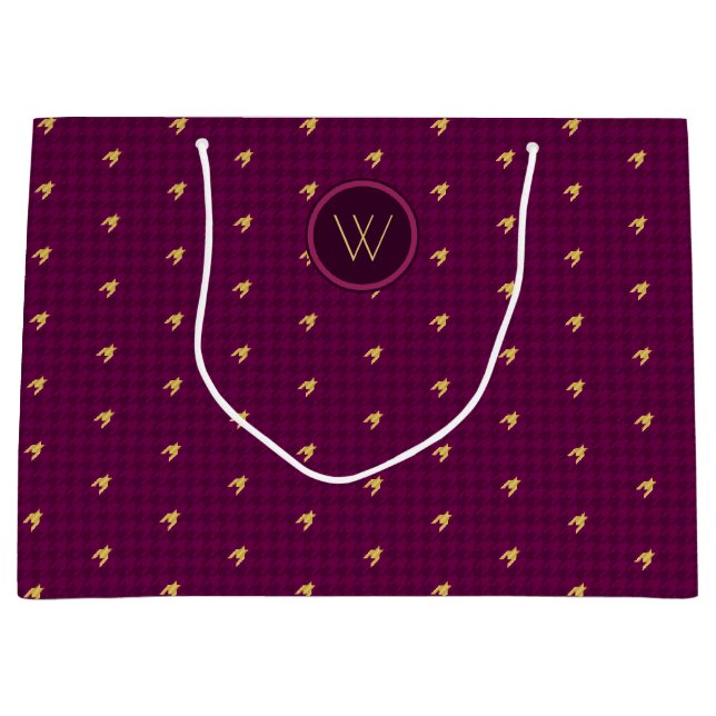 Pink with Gold Accent Houndstooth Gift Bag (Front)