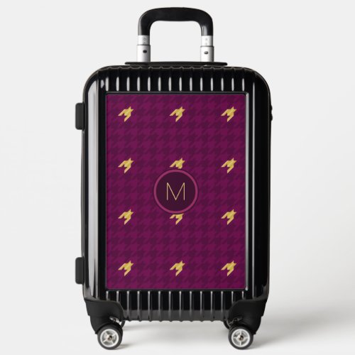 Pink with Gold Accent Houndstooth Luggage