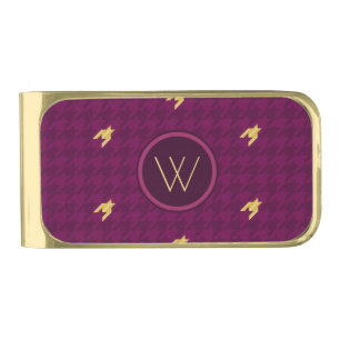 Pink with Gold Accent Houndstooth Money Clip