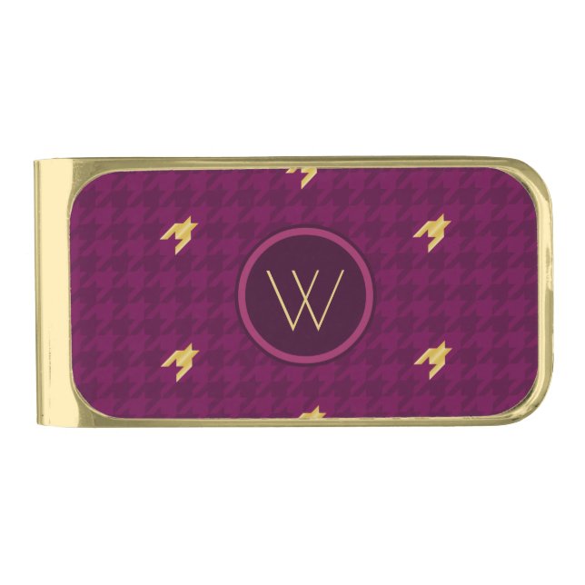 Pink with Gold Accent Houndstooth Money Clip (Front)