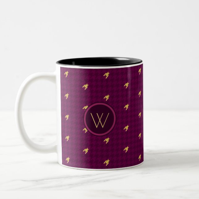 Pink with Gold Accent Houndstooth Mug (Left)