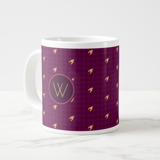 Pink with Gold Accent Houndstooth Specialty Mug (Front Left)