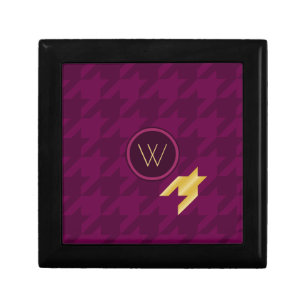 Pink with Gold Accent Houndstooth Tile Box