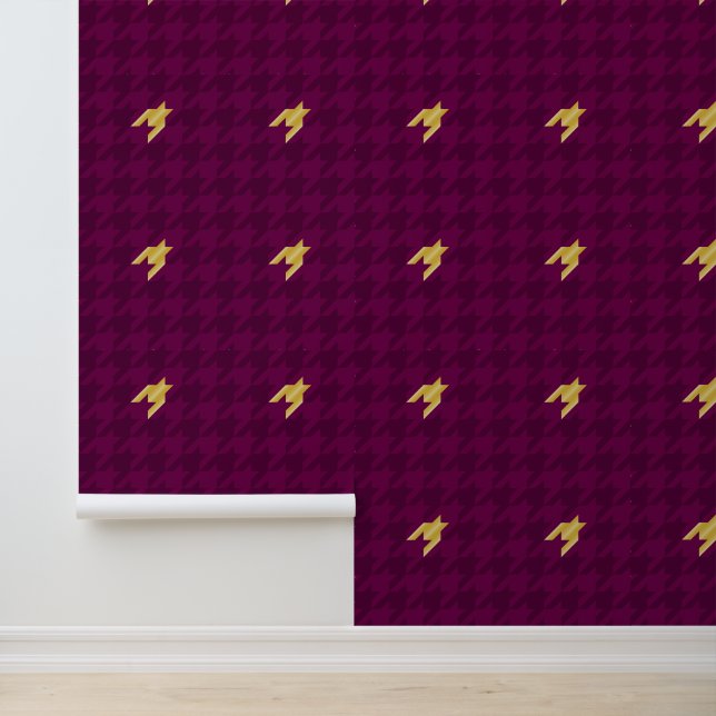 Pink with Gold Accent Houndstooth Wallpaper (Application)