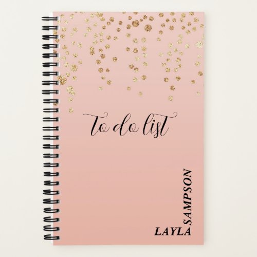 Pink With Gold Glitter Personalized To Do List Notebook