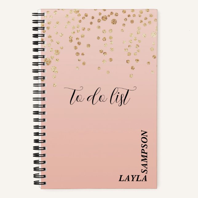 Pink With Gold Glitter Personalized To Do List Notebook (Front)