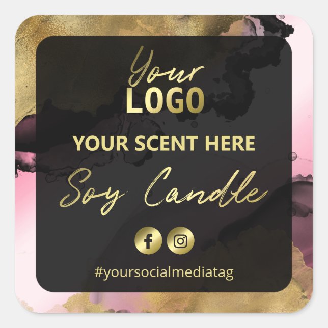 Pink With Gold Ink Black Soy Candle Labels (Front)