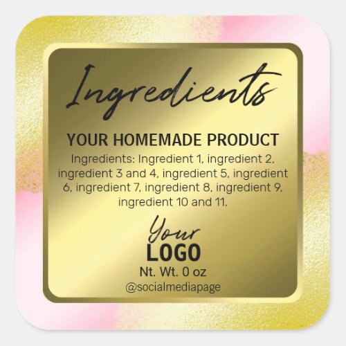 Pink With Gold Ink Ingredient Labels