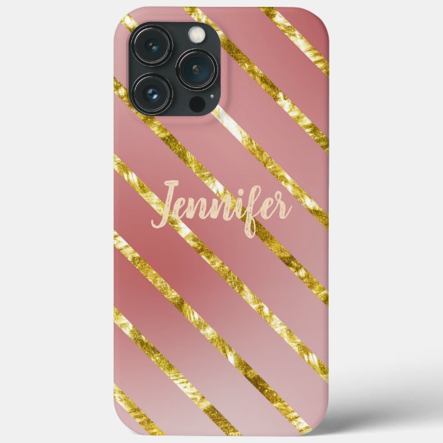Pink with Gold Sparkling Lines Custom Case-Mate iPhone Case (Back)