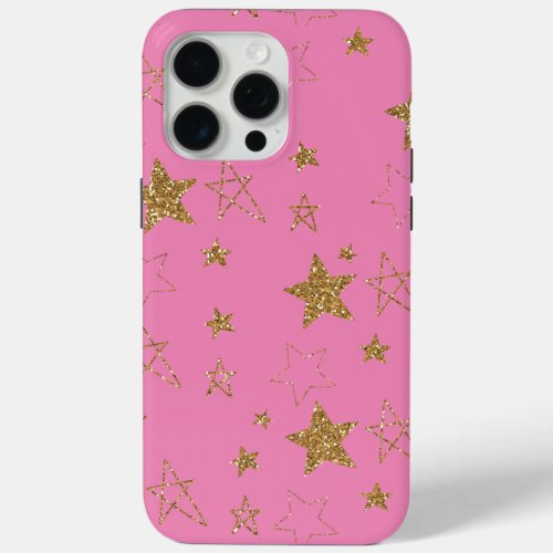 Pink with Gold Stars iPhone 15 Pro Max Case