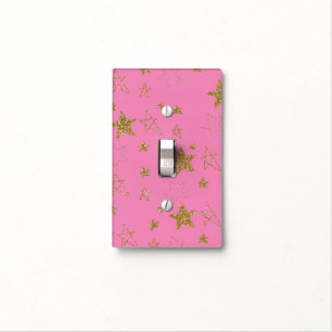 Pink with Gold Stars Light Switch Cover