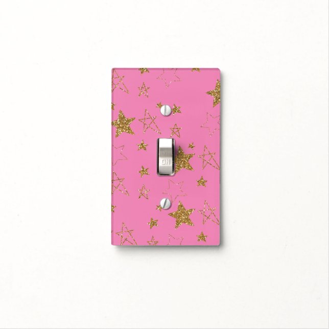 Pink with Gold Stars Light Switch Cover (In Situ)