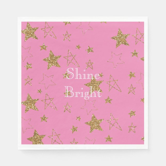 Pink with Gold Stars Napkins (Front)