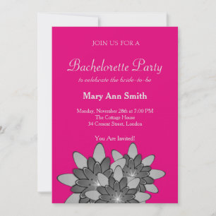 Pink with Gray Floral Lotus Bachelor Party Invitation
