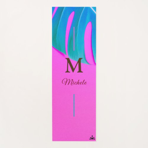 Pink with Green Leaf Customizable Yoga Mat