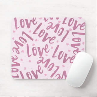 PINK WITH HAND DRAWN RANDOM LOVE MOUSE PAD