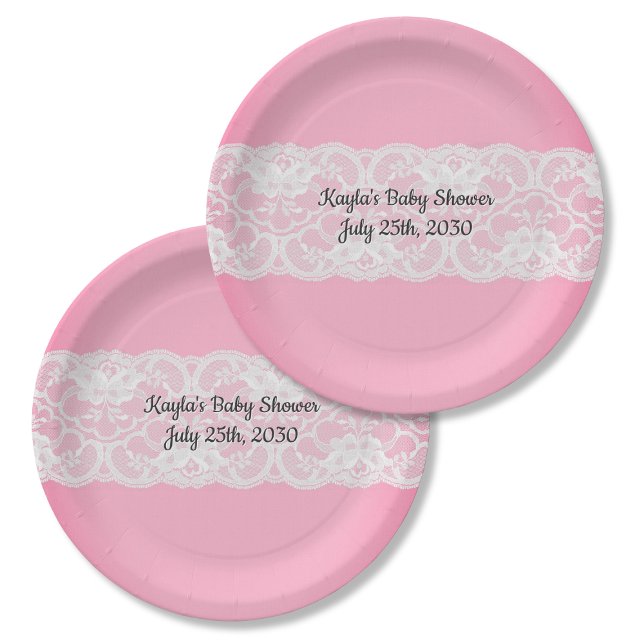 Pink with Lace Baby Shower Paper Plates (Creator Uploaded)