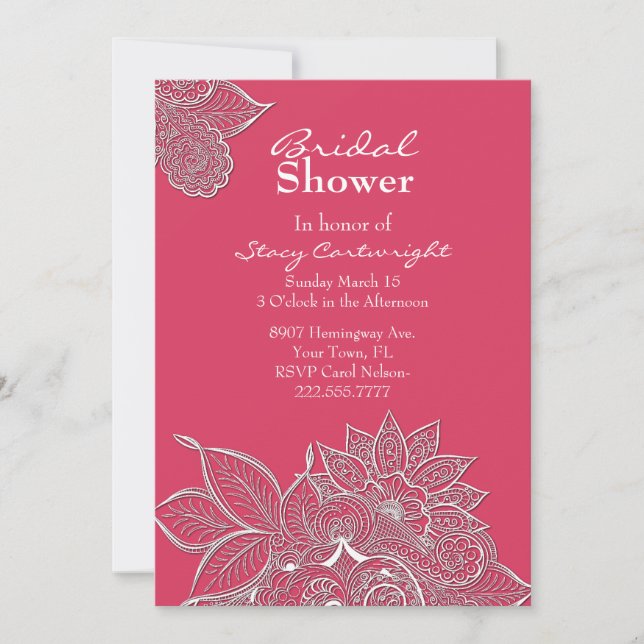 Pink with Lacy Floral Bridal Shower Invitation (Front)