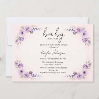 Pink with Lavender Rose Baby Shower Invitation