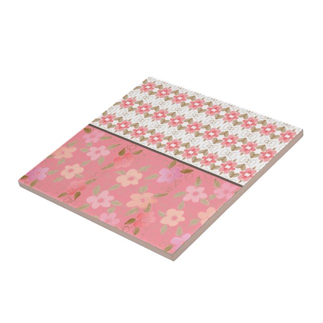 Pink With Peach Floral Ceramic Tile (Side)