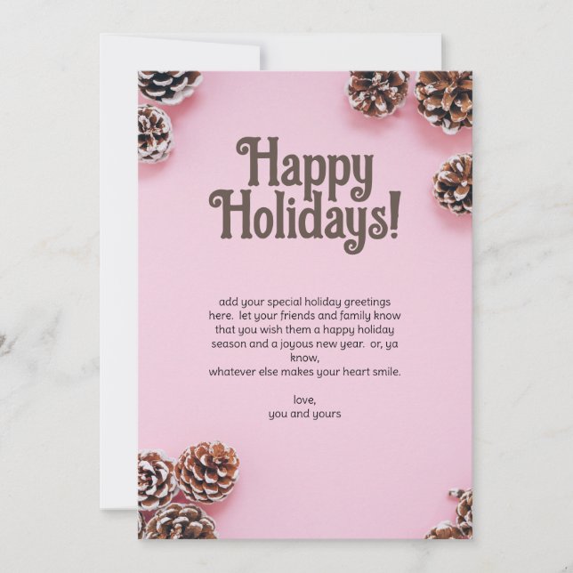 Pink With Pine Cones Holiday Card (Front)