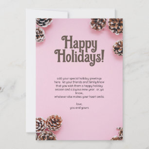 Pink With Pine Cones Holiday Card