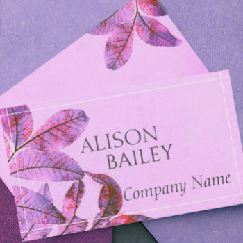 Pink With Purple Leaves Nature Art Custom Business Card by annpowellart at Zazzle