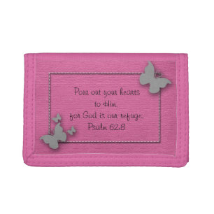 Pink with Silver Butterflies Bible Verse Wallet
