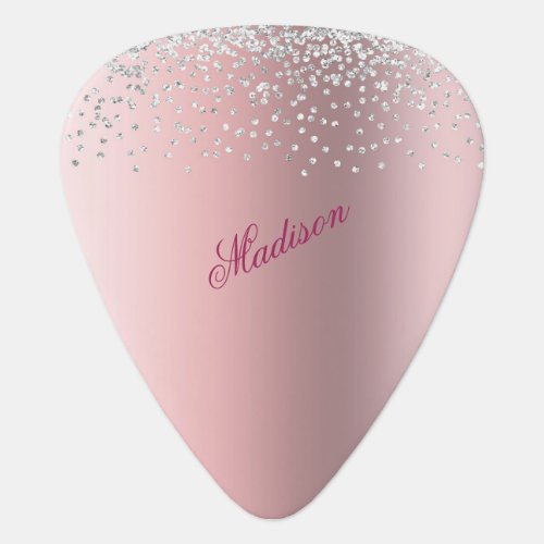 Pink with Silver Glitter Monogrammed  Guitar Pick