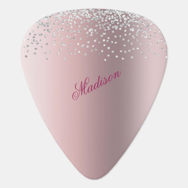 Pink with Silver Glitter Monogrammed  Guitar Pick (Front)