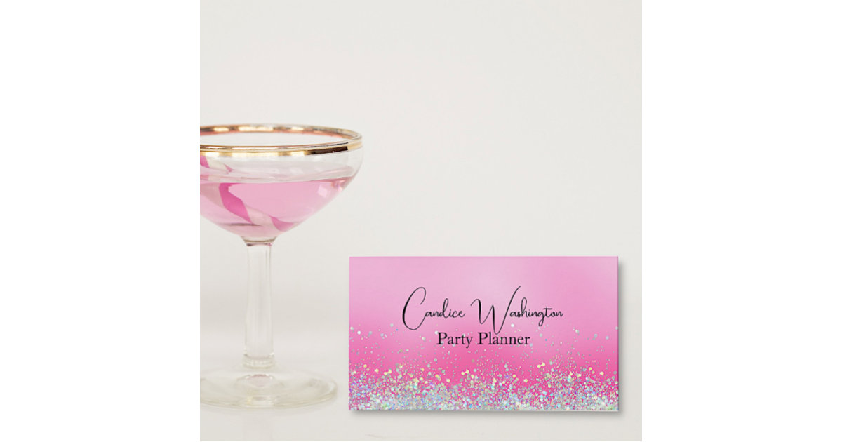 Pink with Sparkling Confetti Business Card Zazzle