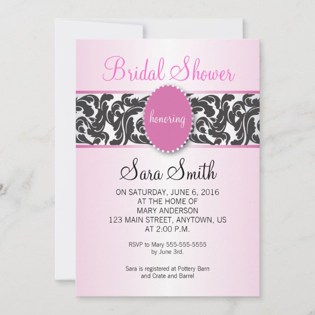 Pink with Vintage Black Swirls Bridal Shower Invitation (Front)