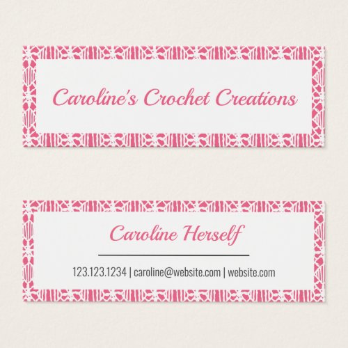 Pink With White Crochet Lace Pattern Business Card