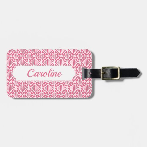 Pink With White Crochet Lace Pattern Luggage Tag